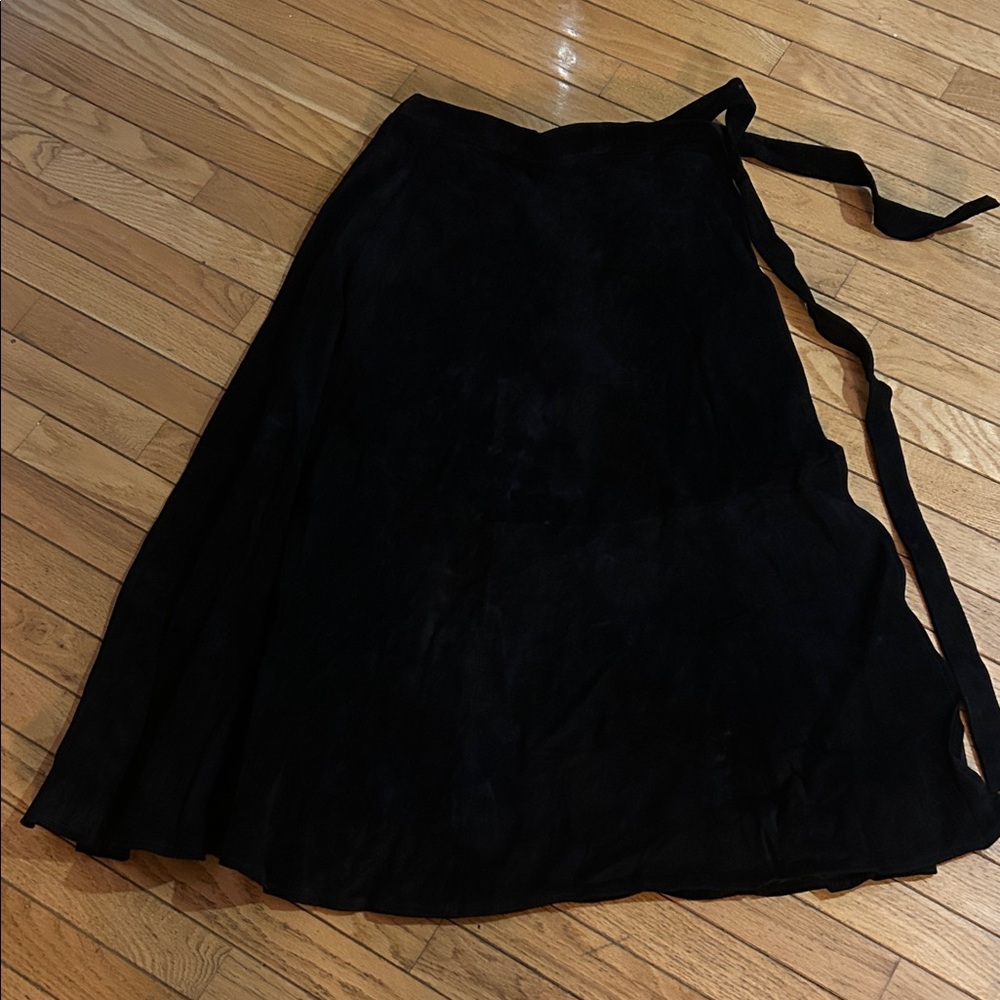 Elegant Black Genuine Suede Wrap Skirt